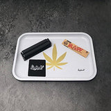 Full Size Rolling Tray Bundle – 12” x 8" Tray + 110mm Rolling Machine + King Size Raw Rolling Papers – Lionhead (White)