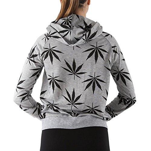Women's Marijuana Weed Leaf Print Jacket Long Sleeve Hooded Sweatshirt (Grey, S)