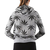 Women's Marijuana Weed Leaf Print Jacket Long Sleeve Hooded Sweatshirt (Grey, S)