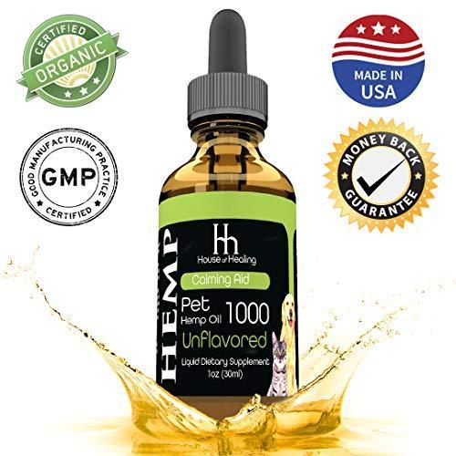 House of Healing Hemp Oil for Dogs & Cats :: Full Spectrum Hemp Seed Extract :: Rich in Omega 3,6,9 :: Supports Hip & Joint Health, Natural Relief for Pain, Separation Anxiety + More (1000mg)