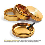 Masterdam Grinders 4-Piece Anodized Aluminum Herb Grinder with Pollen Catcher (Large (2.5 inch), Gold)
