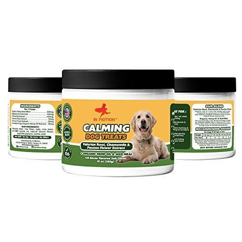 Anxiety Calming Treats for Dogs- Anti Anxiety & Stress Relief Treats for Small, Medium & Large Dogs - Organic Hemp Oil & Valerian Root for Barking, Storms & Travel - Bacon Flavor - 120 Count