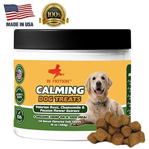 Anxiety Calming Treats for Dogs- Anti Anxiety & Stress Relief Treats for Small, Medium & Large Dogs - Organic Hemp Oil & Valerian Root for Barking, Storms & Travel - Bacon Flavor - 120 Count