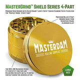 Masterdam Grinders 4-Piece Anodized Aluminum Herb Grinder with Pollen Catcher (Large (2.5 inch), Gold)
