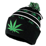 Marijuana Leaf Pom Pom Acrylic Beanie Hat - Black Kelly Green - WB071-85