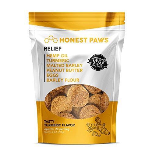 Honest Paws ALL NEW Relief Formula | Premium Hemp Dog Treats - Hip, Joint, and Pain Relief Supplement for Dogs - Made with 100% All Natural Pure Hemp Oil with Organic Turmeric - Peanut Butter Flavor