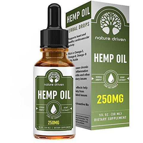 Hemp Oil Extract (250mg) - for Pain Relief and Anti-Anxiety Support - All-Natural Ingredients - Promotes Relaxation & General Good Health - 1 FL OZ per Bottle