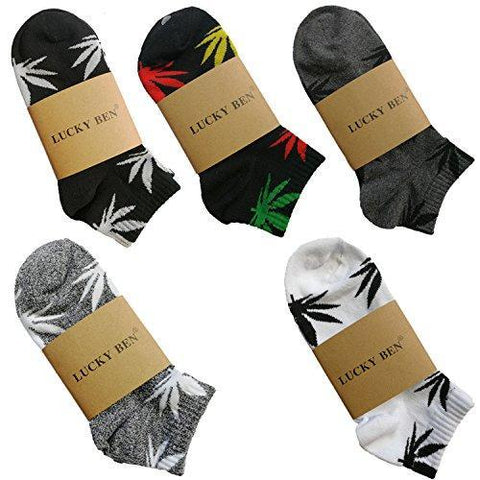 5 Pairs Unisex Marijuana Weed Leaf Boat Warm Cotton Socks