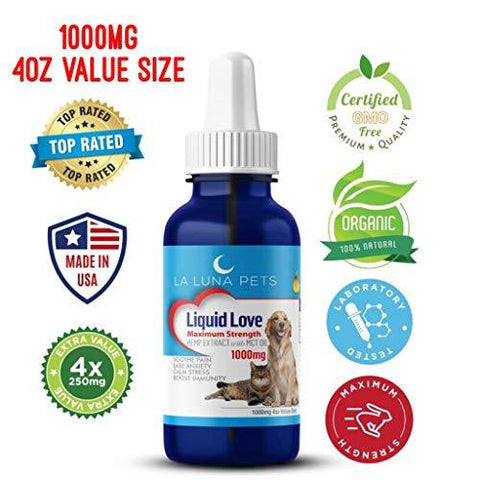 1000mg 4oz Hemp Oil for Pets- Organic Hemp Extract for Dogs & Cats - Made in The USA- Pain Relief-Anxiety & Stress Relief- Soothes Arthritis & Joints-Full Spectrum Hemp Extract-Daily Immune Support