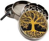 Tree of Life Stash Box Combo - Full Size Titanium 4 Part Herb Grinder - UV Glass stash jar - Engraved Wood Stash Box - Smell Proof and Airtight (Tree of Life)