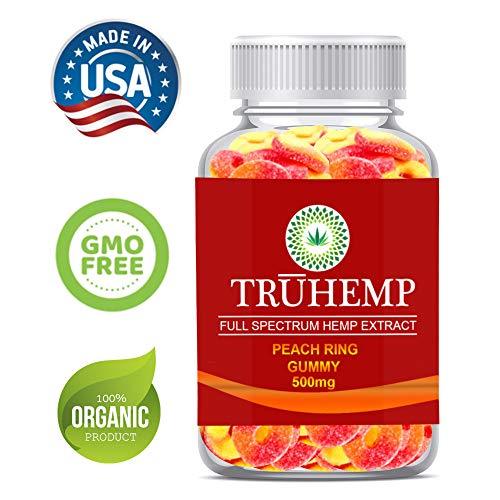 Premium Full Spectrum Hemp Extract Peach Ring Gummies - for Pain Relief and Anti-Anxiety Support - 500MG Total, 25MG Each - All-Natural Ingredients- Promotes Relaxation & General Good Health