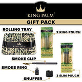 King Palm Bundle - Tobacco & Chemical Free Super Slow Burning 100% Real Leaf King Rolls (2) + Slim Rolls (3) + 10” X 8” Metal Rolling Tray + Smoke Clip (1) + Smoke Ring (1) + Snuffer (1)