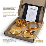 Masterdam Grinders 4-Piece Anodized Aluminum Herb Grinder with Pollen Catcher (Large (2.5 inch), Gold)