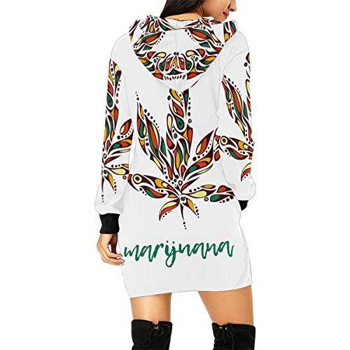 InterestPrint Weed Marijuana Leaf Women's Long Sleeve Hoodie Mini Dress Sweatshirt X-Small
