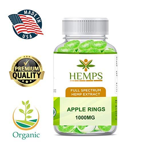 HEMPS 40ct Hemp Apple Rings Gummy - for Pain Relief and Anti-Anxiety Support :: All-Natural Ingredients :: Promotes Relaxation & General Good Health :: 25MG Per Gummy – 100% USA Made Hemp Extract