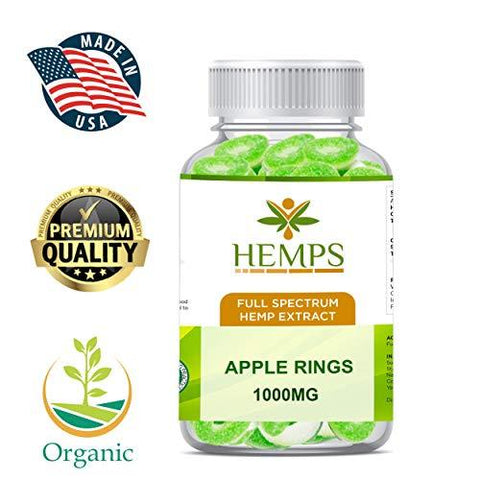 HEMPS 40ct Hemp Apple Rings Gummy - for Pain Relief and Anti-Anxiety Support :: All-Natural Ingredients :: Promotes Relaxation & General Good Health :: 25MG Per Gummy – 100% USA Made Hemp Extract
