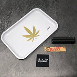 Full Size Rolling Tray Bundle – 12” x 8" Tray + 110mm Rolling Machine + King Size Raw Rolling Papers – Lionhead (White)