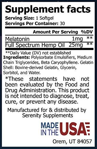 Hemp Oil Softgels :: May Help with Sleep, Insomnia, Stress Relief, Mood Support + Much More :: Zero THC CBD Cannabidiol :: Rich in Omega 3,6,9 Fatty Acids :: 25mg per Softgel :: Serenity Hemp Oil