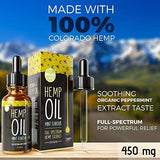 Hemp Oil Extract (450 mg), Strong Full Spectrum Pain & Anxiety Relief, Mild Mint Flavor, Zero THC CBD Cannabidiol, 100% Colorado Hemp, 450 mg Pure Hemp Oil