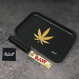 Full Size Rolling Tray Bundle – 12” x 8" Tray + 110mm Rolling Machine + King Size Raw Rolling Papers – Lionhead (Black)