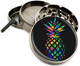 Rainbow Pineapple Stash Box Combo - 2.5” Full Size Titanium 4 Part Herb Grinder - UV Glass stash jar - Engraved Wood Bamboo Box - Smell Proof and Airtight (Pineapple)