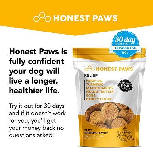 Honest Paws ALL NEW Relief Formula | Premium Hemp Dog Treats - Hip, Joint, and Pain Relief Supplement for Dogs - Made with 100% All Natural Pure Hemp Oil with Organic Turmeric - Peanut Butter Flavor