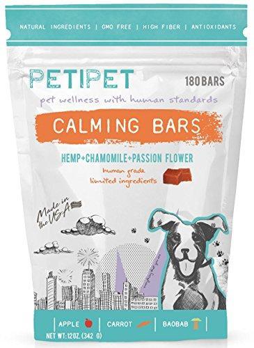 PETIPET Dog Calming Treats- Natural Dog Anxiety Relief Bars. Organic Hemp & Chamomile for Effective Stress, Anxiety Relief in Dogs