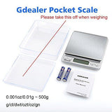 GDEALER DS1 Digital Pocket Kitchen Multifunction Food Scale for Bake Jewelry Weight, 0.001oz/0.01g 500g, Tare, Stainless Steel, 12710619mm, Silver