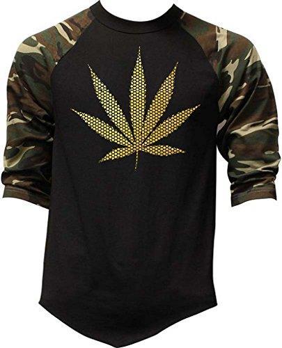 Men's Gold Foil Polka Dot Weed Leaf Camo Raglan Baseball T-Shirt 2X-Large Camo