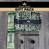 King Palm Bundle - Tobacco & Chemical Free Super Slow Burning 100% Real Leaf King Rolls (2) + Slim Rolls (3) + 10” X 8” Metal Rolling Tray + Smoke Clip (1) + Smoke Ring (1) + Snuffer (1)