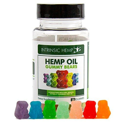 Hemp Gummy Bears, 30 Count, 20mg Per Gummy (600mg), Natural Calm, Sleep Aid, Stress Relief, Back Pain, Anxiety Relief, Inflammation, Nausea, Pure Naturally Occurring Hemp Oil Organic by Intrinsic Hemp