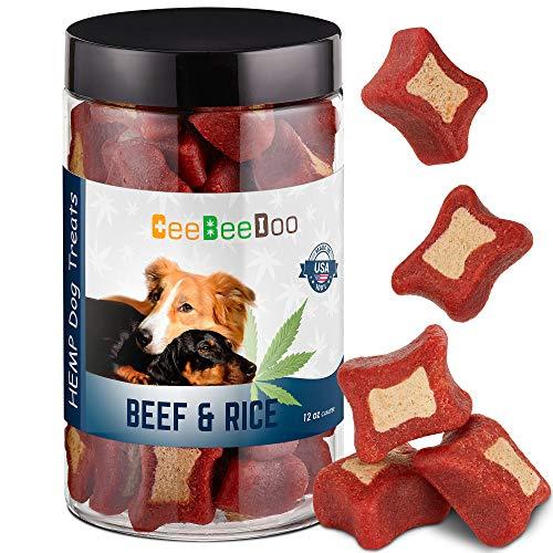 CeeBeeDoo Dog Treats with Hemp Oil for Pain Relief & Anxiety – Healthy & Tasty Hemp Treats for Dogs – Natural Pet Hemp Chews Dog Calming Treats for Small & Large Dogs, (Beef and Rice)