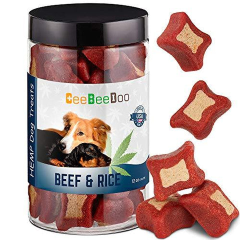 CeeBeeDoo Dog Treats with Hemp Oil for Pain Relief & Anxiety – Healthy & Tasty Hemp Treats for Dogs – Natural Pet Hemp Chews Dog Calming Treats for Small & Large Dogs, (Beef and Rice)