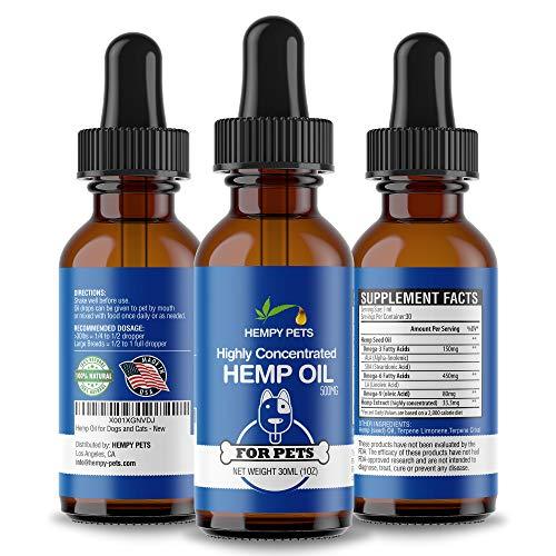 Hempy Pets Hemp Oil for Dogs and Cats - Full Spectrum Extract, Organic & 100% Pure - for Arthritis Pain Relief, Anxiety & Good Health - Dog/Cat Joint Supplement & Calming Aid