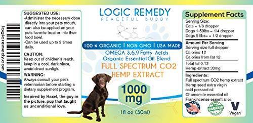 LOGIC REMEDY (1000mg) Organic Hemp Extract & Essential Oil Blend & Omega-3,6,9 Fatty Acids for Dogs & Cats/ Vegan/Peaceful Buddy Fights Stress, Separation Anxiety & Improves Hip Joint Health