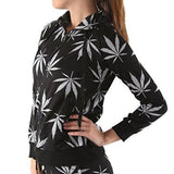 Women's Marijuana Weed Leaf Print Jacket Long Sleeve Hooded Sweatshirt (Black, S)