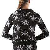 Women's Marijuana Weed Leaf Print Jacket Long Sleeve Hooded Sweatshirt (Black, S)