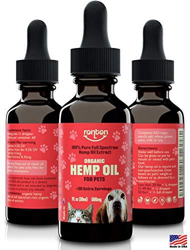 Hemp Oil for Dogs & Cats (500mg) - Rich Organic Full Spectrum Hemp Extract for Pets | Separation Anxiety Relief for Dog & Cat | Calming Joint Support & Natural Pain Relief | 100% Safe - Made in USA
