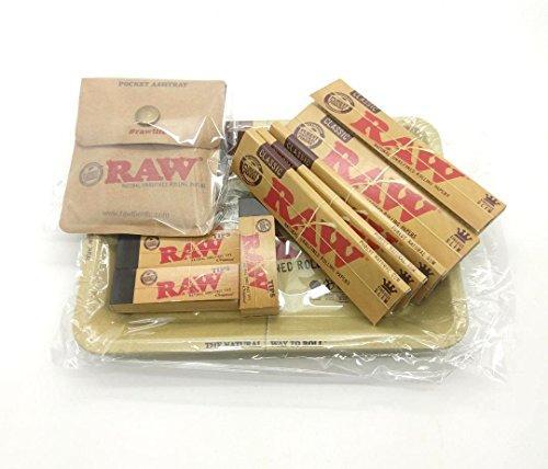 RAW Bundle Tray Set (10 Items) Mini Rolling Tray, Pocket Ashtray, 5 Packs Classic King Size Slim Papers & 3 Rolling Tips Booklets