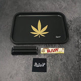 Full Size Rolling Tray Bundle – 12” x 8" Tray + 110mm Rolling Machine + King Size Raw Rolling Papers – Lionhead (Black)