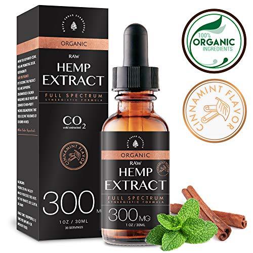 Organic Hemp Oil Extract for Pain & Stress Relief (300MG), Cinnamint Flavor, Full Spectrum, Blended with Organic Hemp Seed Oil for Optimal Absorption, CO2 Cold Extracted, Kosher, Non-GMO, 1oz.