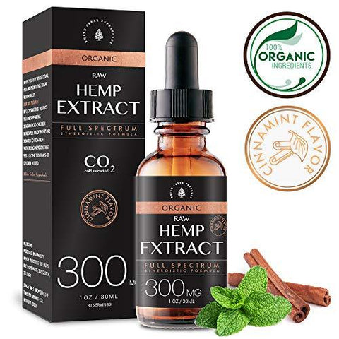 Organic Hemp Oil Extract for Pain & Stress Relief (300MG), Cinnamint Flavor, Full Spectrum, Blended with Organic Hemp Seed Oil for Optimal Absorption, CO2 Cold Extracted, Kosher, Non-GMO, 1oz.