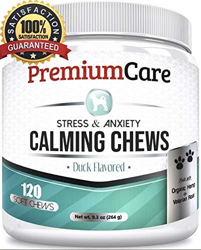 PremiumCare Calming Treats for Dogs | Hemp Oil Infused Soft Chews for Dog Anxiety Relief | Aids Stress, Anxiety, Storms, Barking, Separation and More | 120 Count Dog Calming Treats