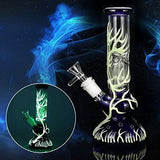 9.5" Blue Glass Bottles,Tree Vines Extend Upwards,Glow in The Dark