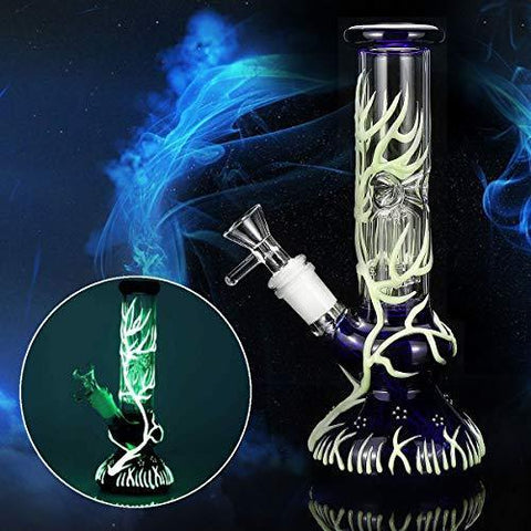 9.5" Blue Glass Bottles,Tree Vines Extend Upwards,Glow in The Dark