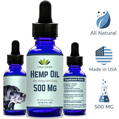 Full-Spectrum Hemp Oil (500 mg)- Provides Anxiety Relief for Dogs and Cats, Calming Effect Helps Pets Relax, Aids in Stress and Pain Treatment, Premium Organic Pure Extract Supplement Drops