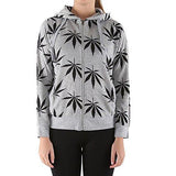 Women's Marijuana Weed Leaf Print Jacket Long Sleeve Hooded Sweatshirt (Grey, S)