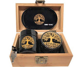 Tree of Life Stash Box Combo - Full Size Titanium 4 Part Herb Grinder - UV Glass stash jar - Engraved Wood Stash Box - Smell Proof and Airtight (Tree of Life)