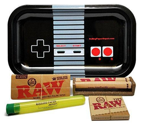 Bundle - 5 Items - RAW King Size Supreme, 110 Roller and Pre-rolled Tips with Rolling Paper Depot Rolling Tray (Controller) and Doobtube