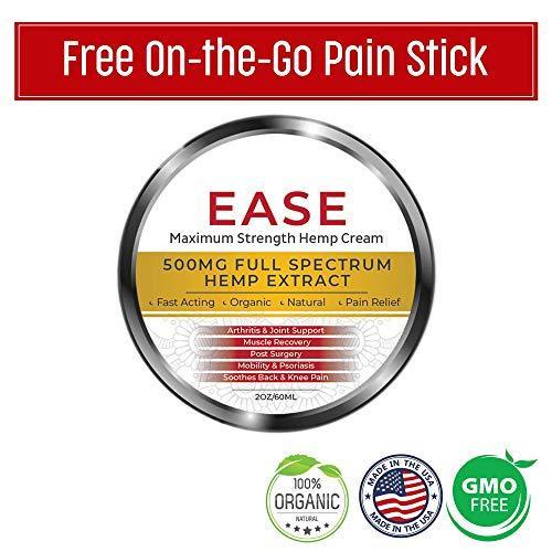 Premium Organic Hemp Cream-Pain Relief for Arthritis, Inflammation & Joint Pain-500mg Hemp Extract w/Essential Oils-Hemp Salve for Psoriasis, Eczema, Sciatica, Neck, Back and Knees- Made in USA- 2oz